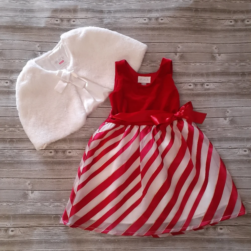 🎉3xHP/Live🎉🔥3/$70 The Children's Place Dress & Faux Fur Bolero Shrug